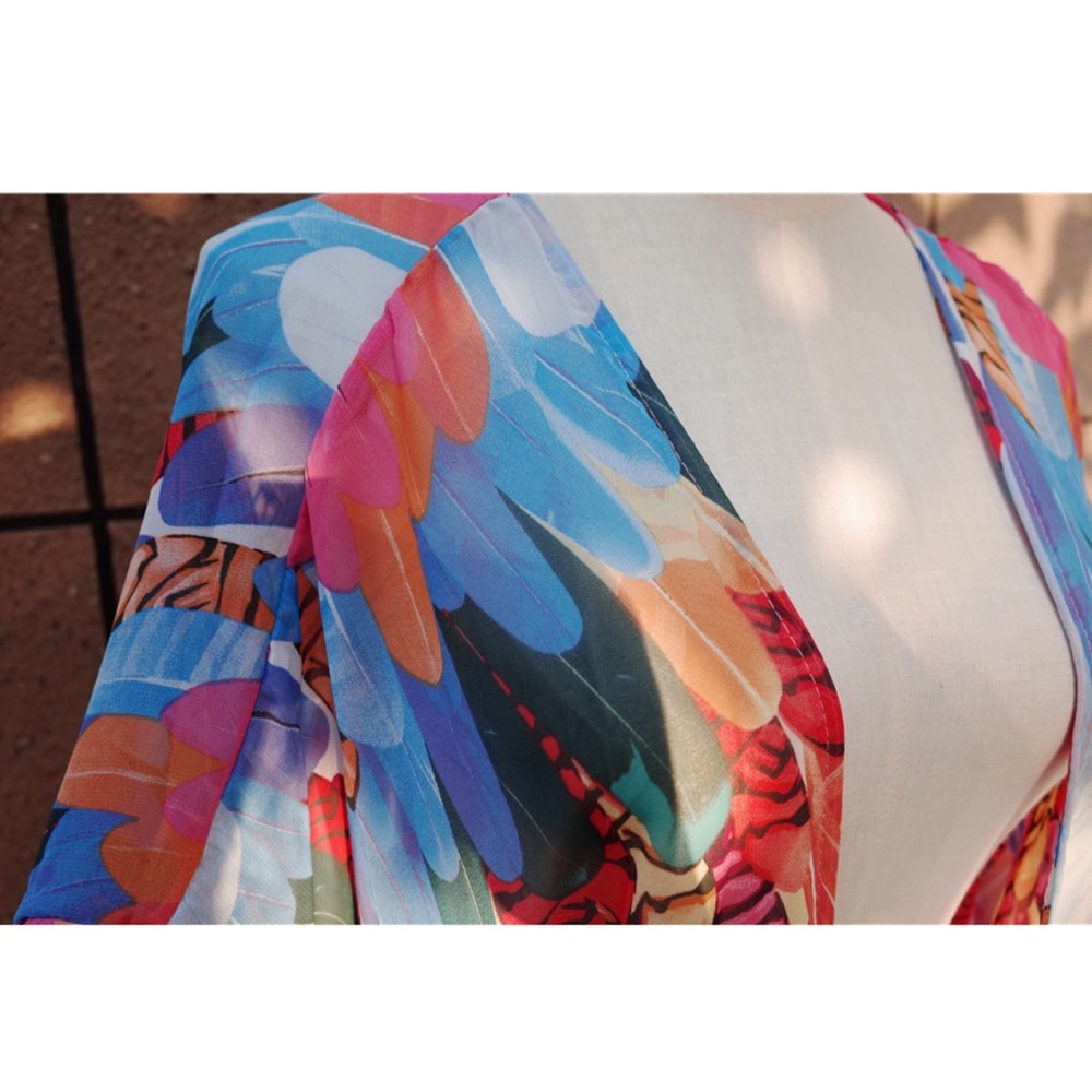 Bohemian Rainbow Feathers Kimono Beach Coverup - Picture 9 of 12